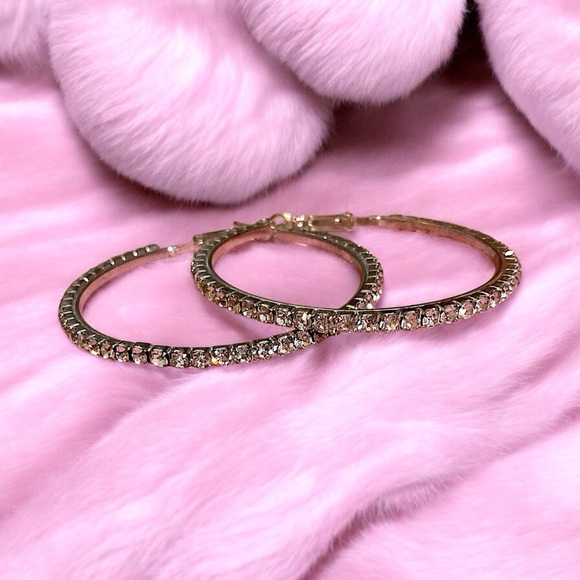 Basketball Wives Rhinestone crystal Silvertone Hoop Earrings 2” - Picture 1 of 8
